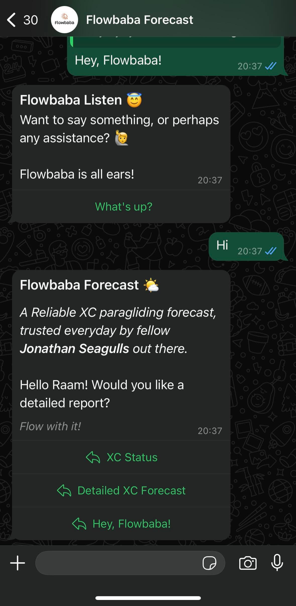 Flowbaba Forecast menu