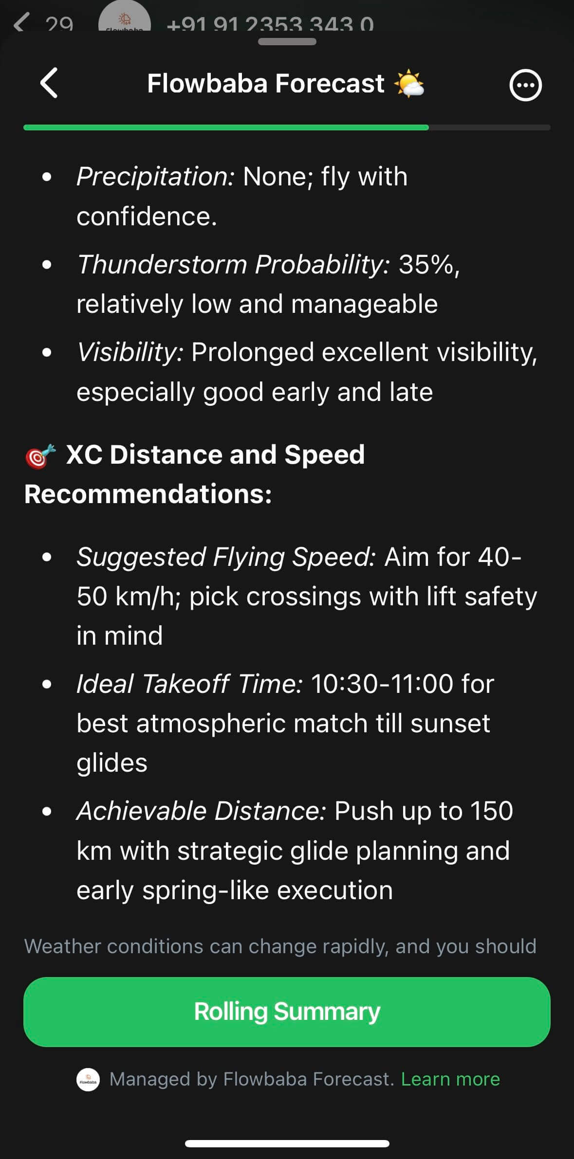 Flowbaba Forecast XC distance and speed recommendations